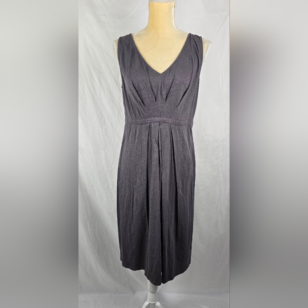 Boden Pleated Waist Detail V-Neck Sleeveless Side Zip Cotton Dress sz 8 Tall